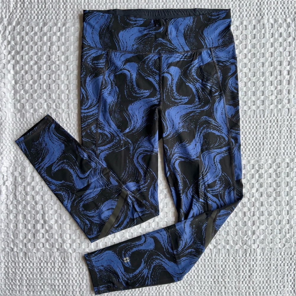 Sweaty Betty Zero Gravity Running Tights Blue Black Leggings in Womens 14 EUC